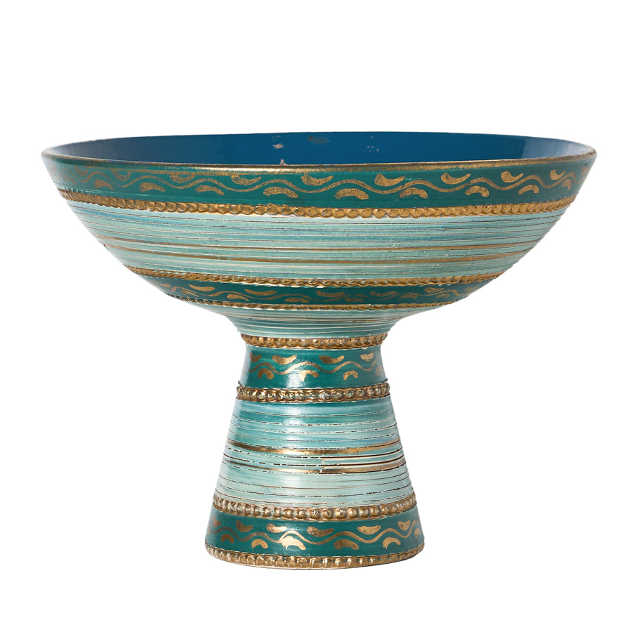 Bitossi Blue, Green, Teal and Gold Pedestal Compote