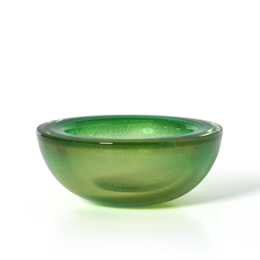Green and Amber Murano Art Glass Bowl