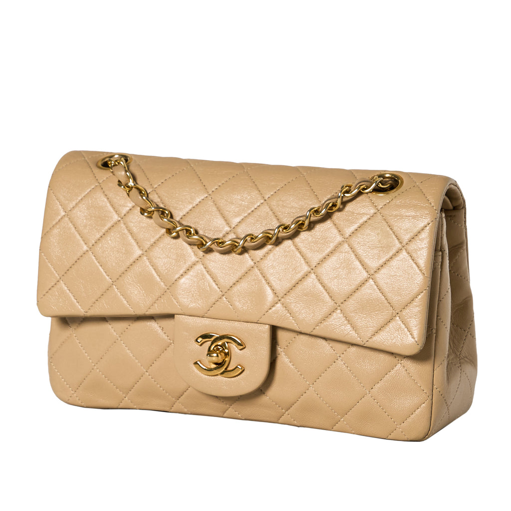Beige Quilted Caviar Classic Double Flap Bag Gold Hardware - 1989 to  1991