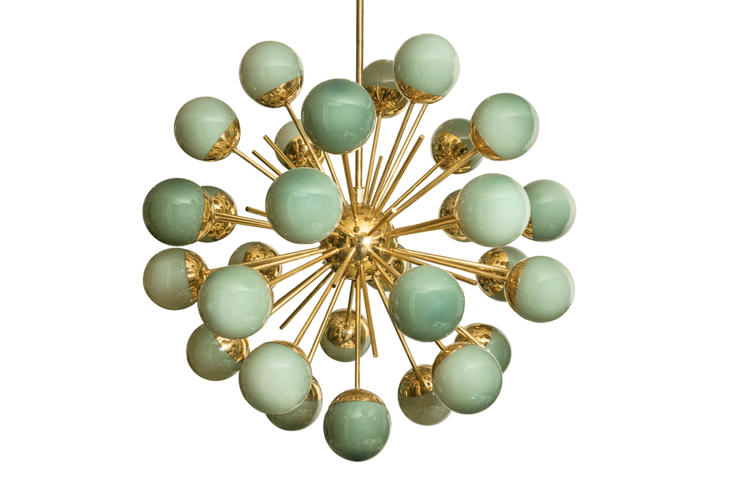 Brass Sputnik Chandelier with Murano Glass Globes
