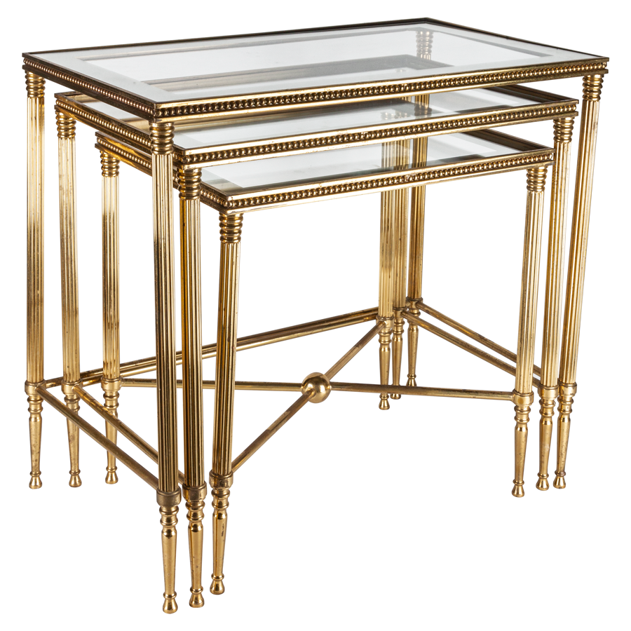 Brass Nesting Tables with Mirrored Glass - Set of 3