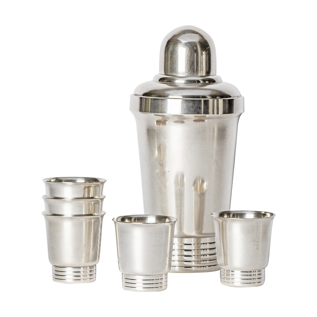 Art Deco Silver Plated Cocktail Shaker and Shots