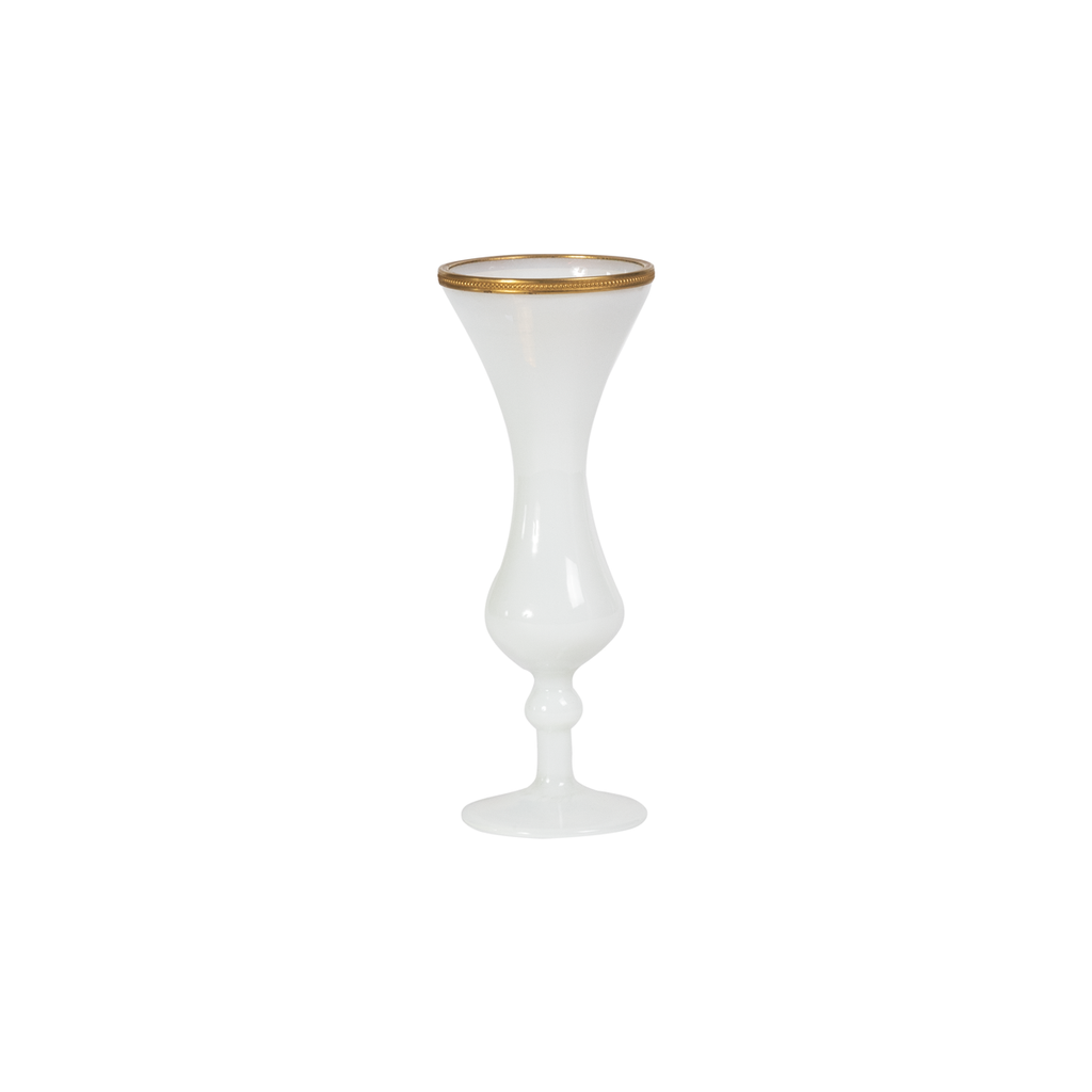 White Opaline Vase Bud Vase with Gold