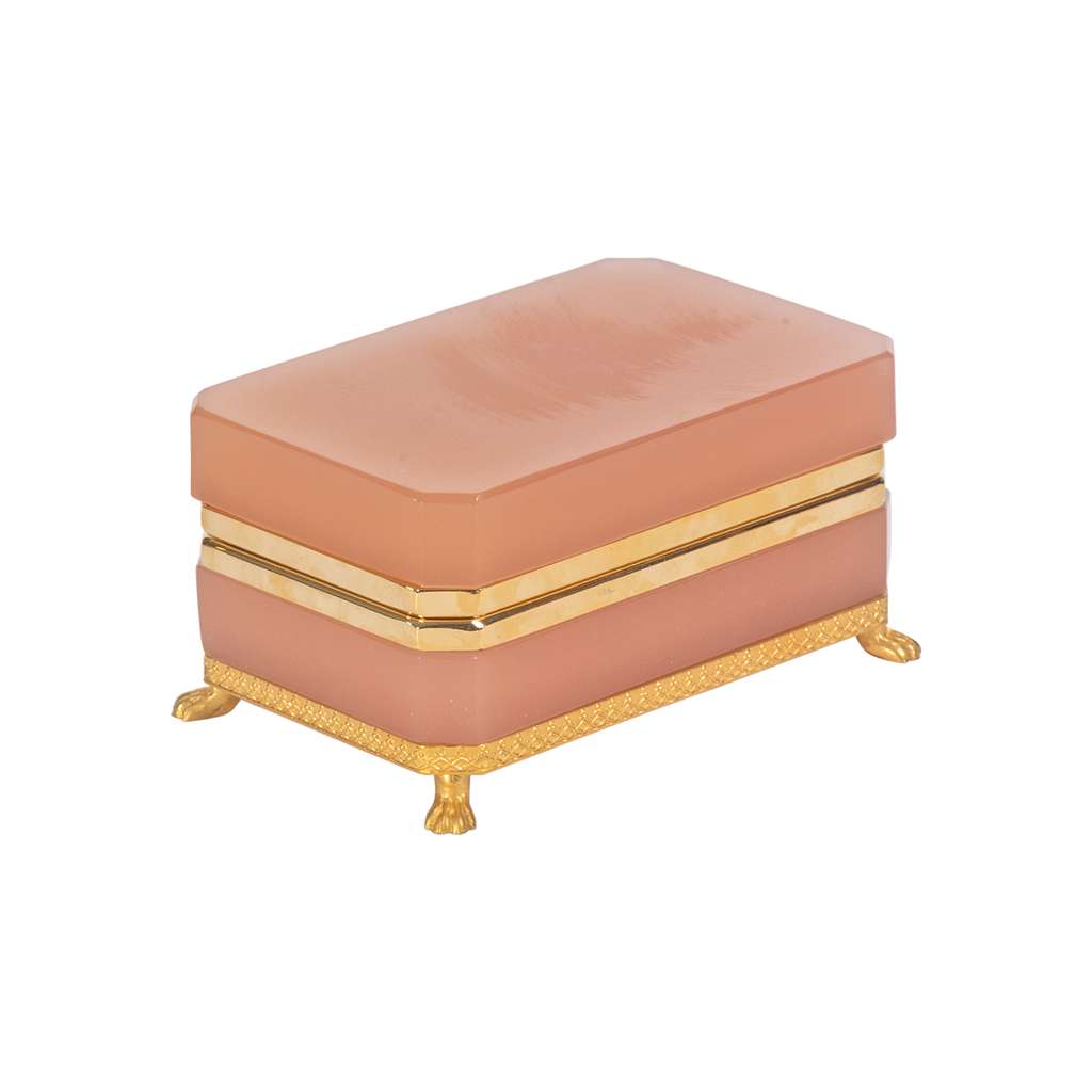 Pink Italian Opaline Cut Corners Box with Brass Detail