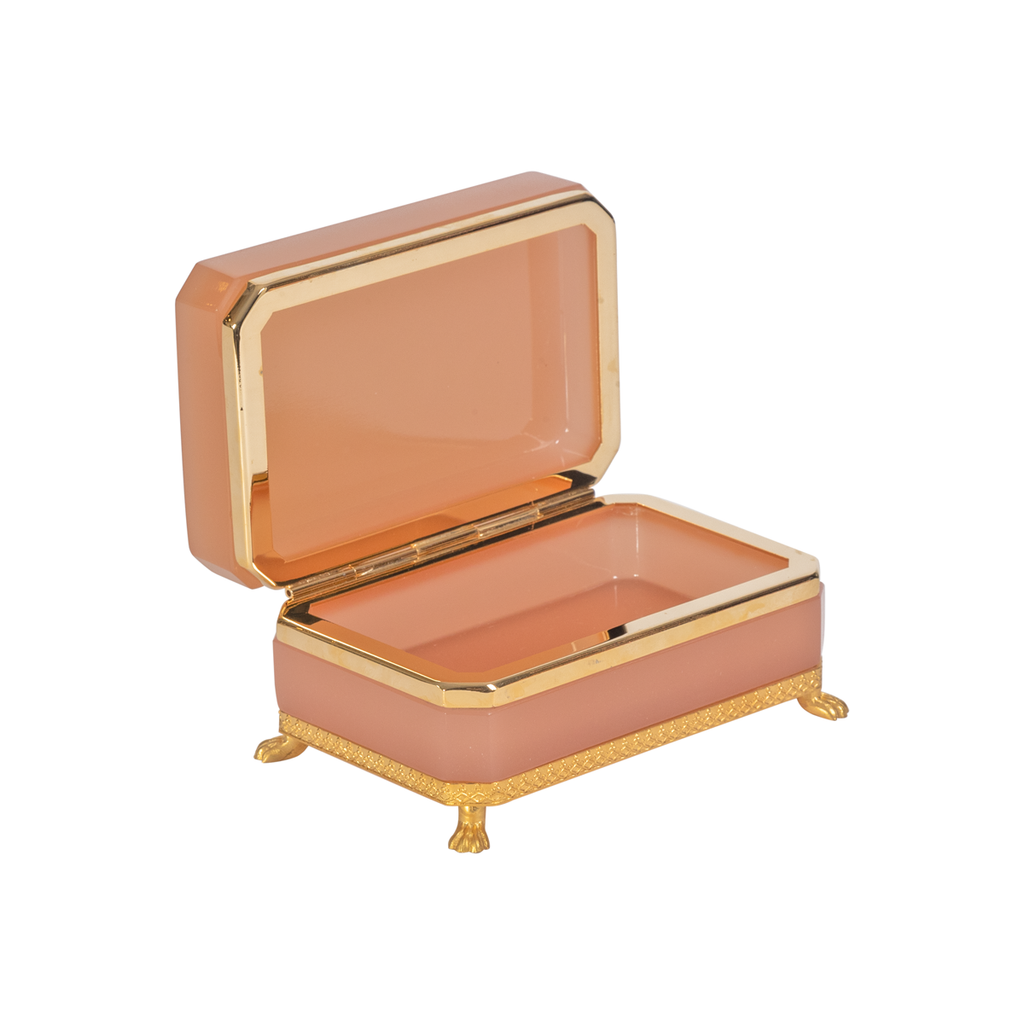 Pink Italian Opaline Cut Corners Box with Brass Detail