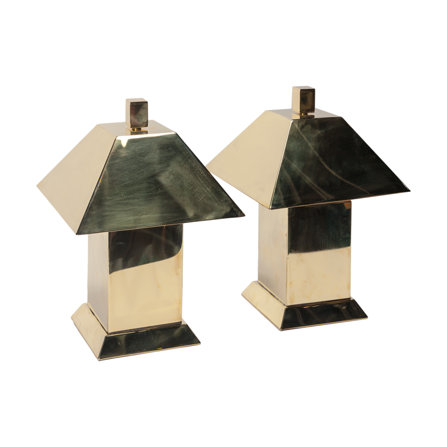 Brass Block Table Lamps - Set of 2