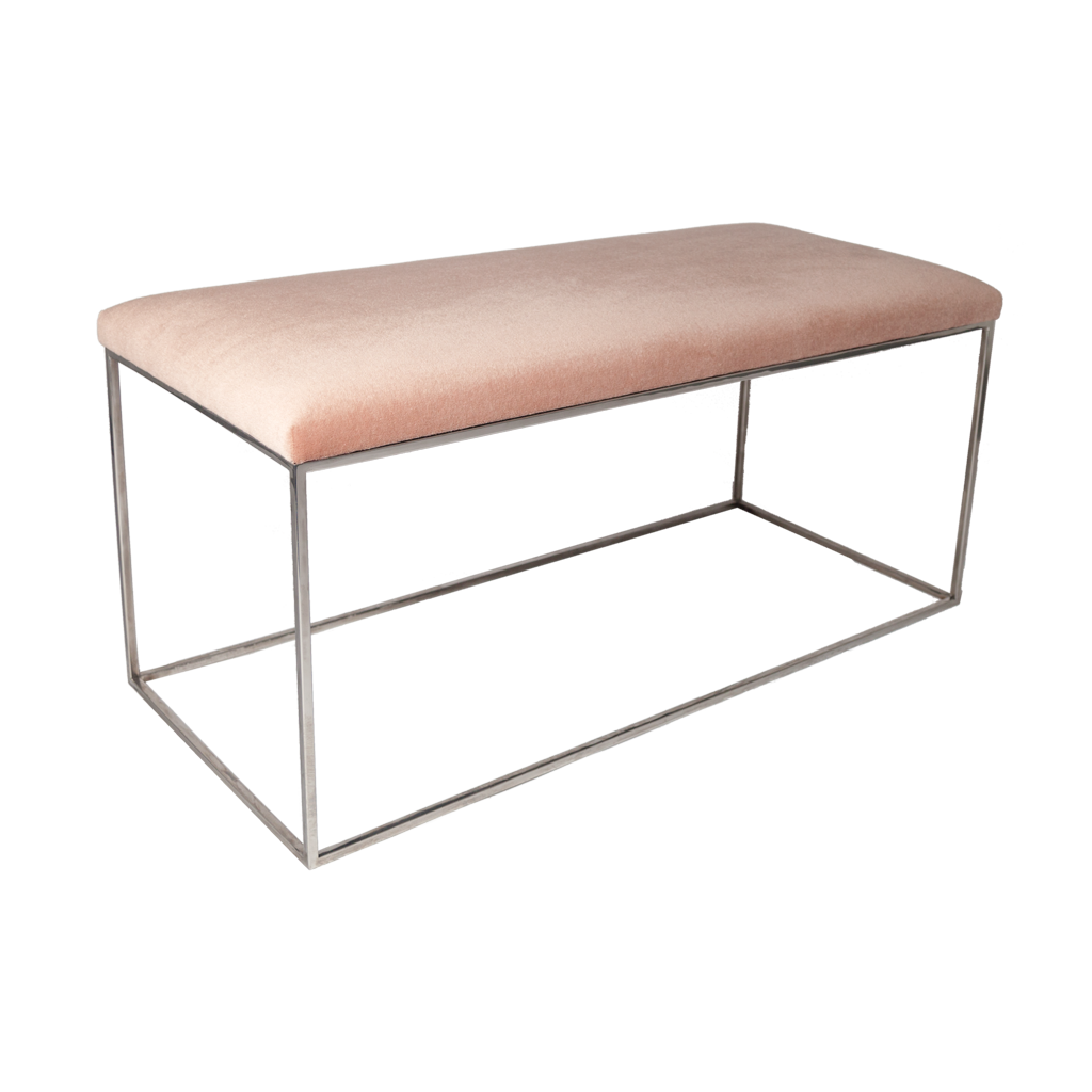 Minimalist Chrome Bench in Pink Mohair