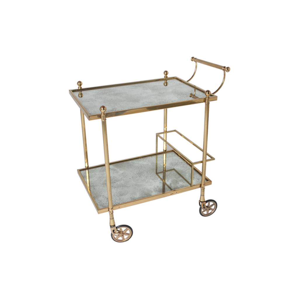 Brass and Antiqued Mirror Bar Cart - Vintage