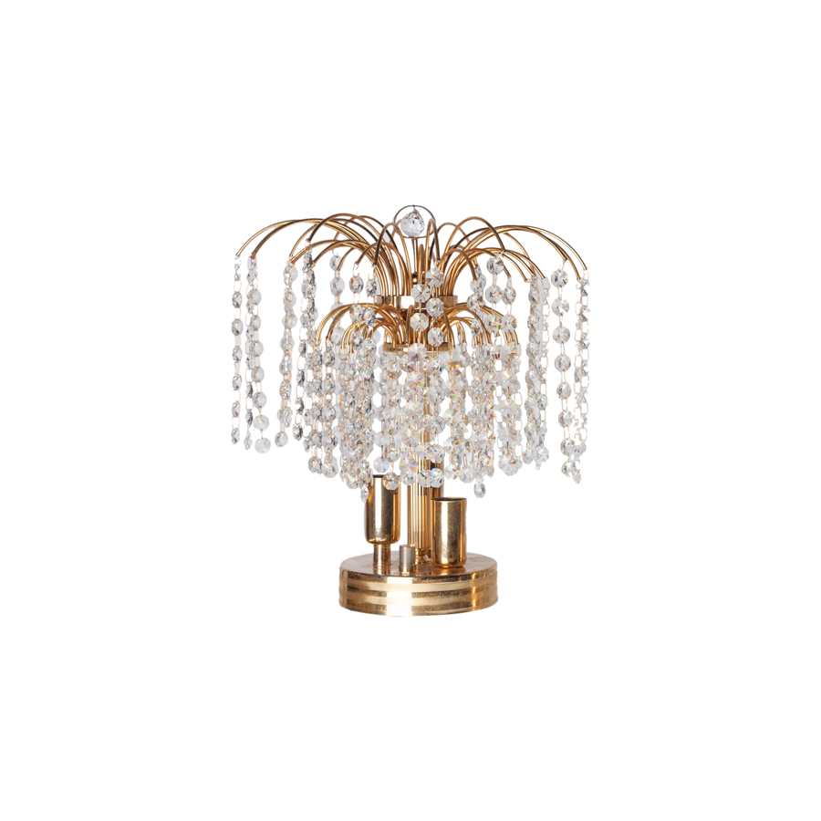 Crystal & Brass Fountain Table Lamp by Maison Bakalawits