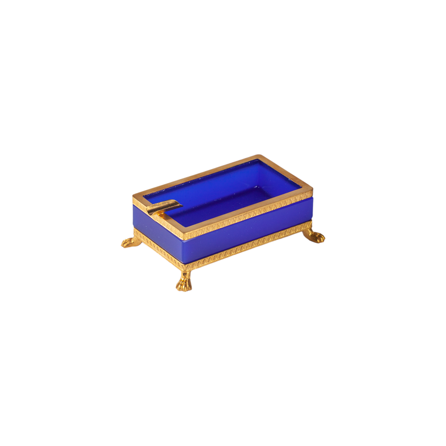 Italian Opaline Ashtray with Gold Trim - Footed