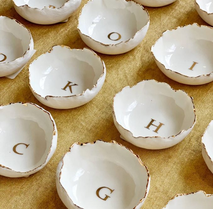 HB Pottery Jagged Letter Dishes with Gold Luster