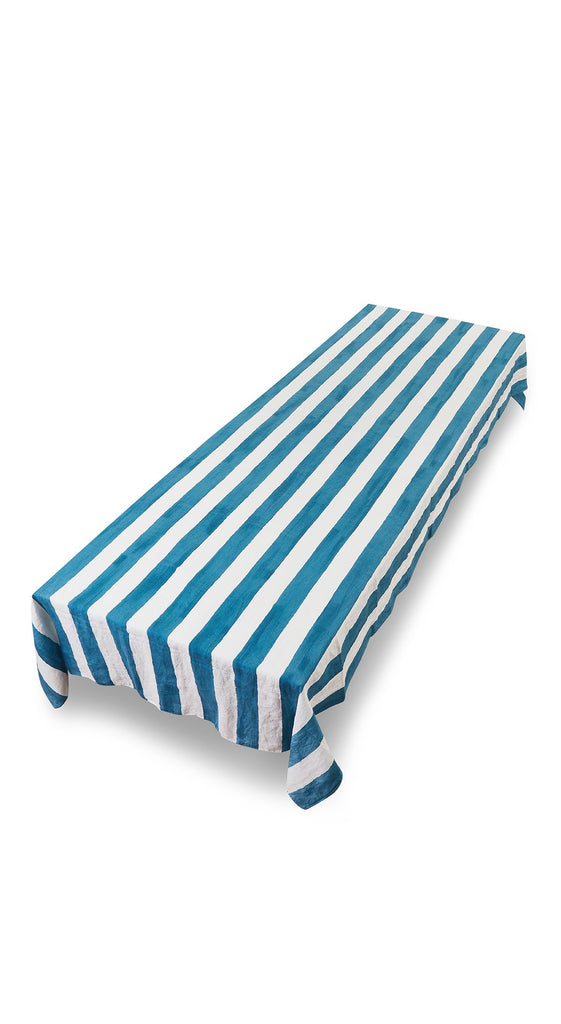 Stripe Linen in Sky Blue Tablecloth by Summerill & Bishop