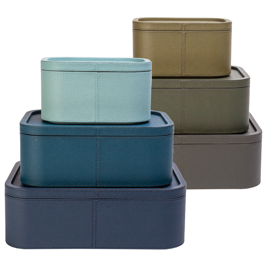 Italian Leather Polo Stackable Boxes by Giobagnara - Set of 3