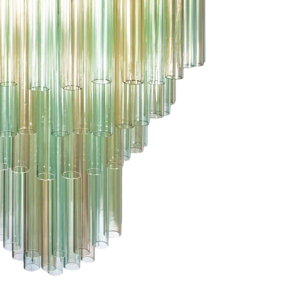 1960s Venini Flute in Green and Amber Chandelier