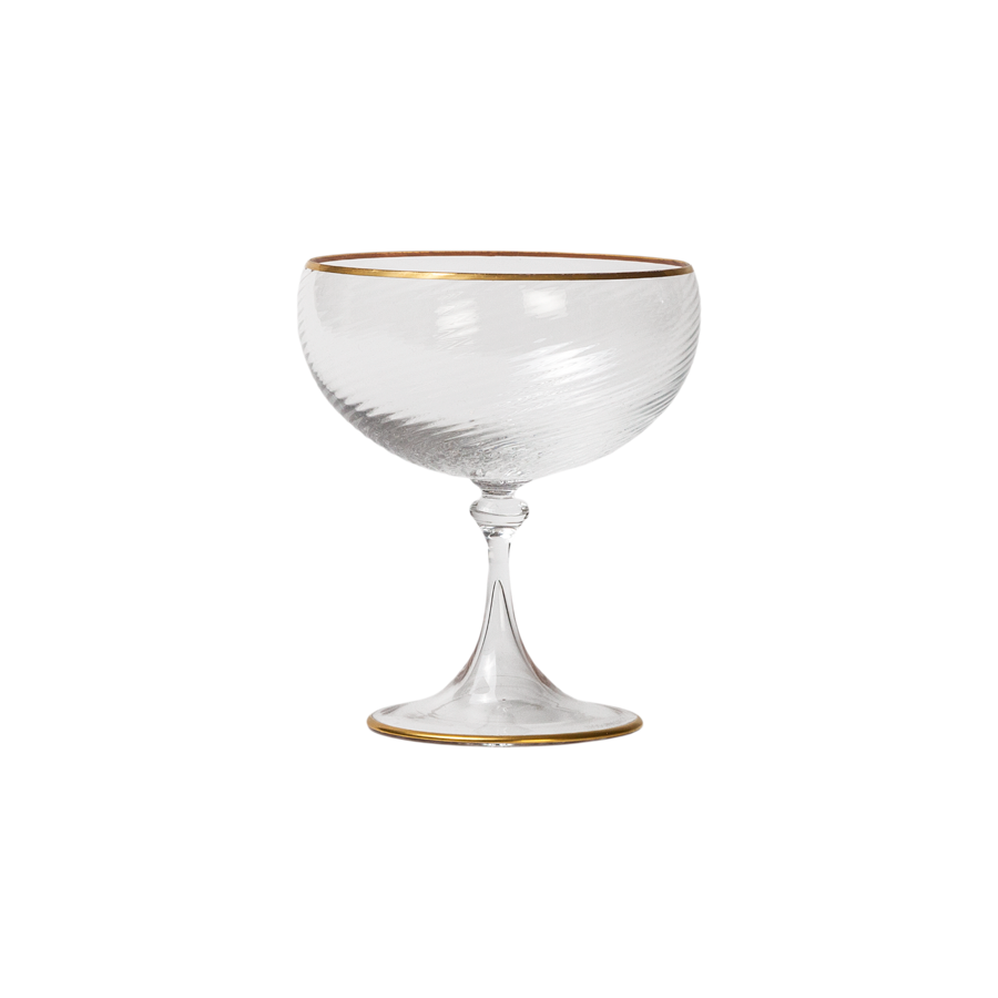 Murano Stemware, Champagne Coupe with Gold  3/62 by Nason Moretti - sets of 6