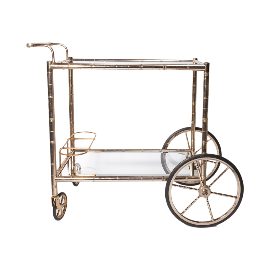 Brass Bar Cart- faux bamboo, in the style of Maison Janson