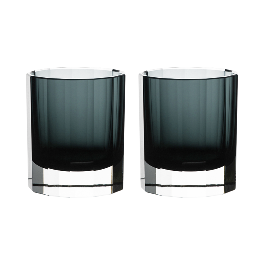 Double Old Fashioned Glasses in Smoke - Faceted Set of 2 by Artel