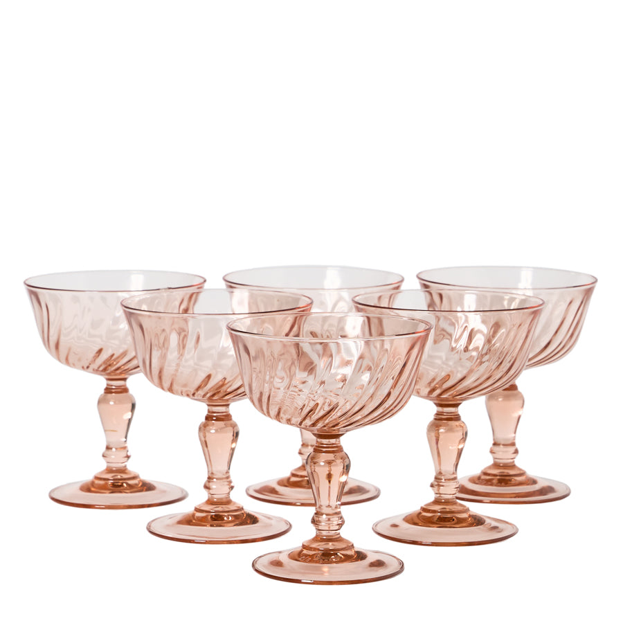 1950s French Pink Champagne Coupes - Set of 6