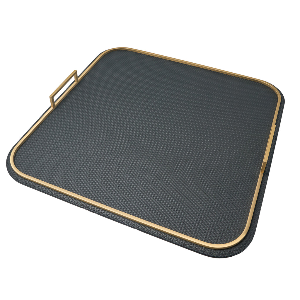 Square Bellini Leather Tray by Giobagnara