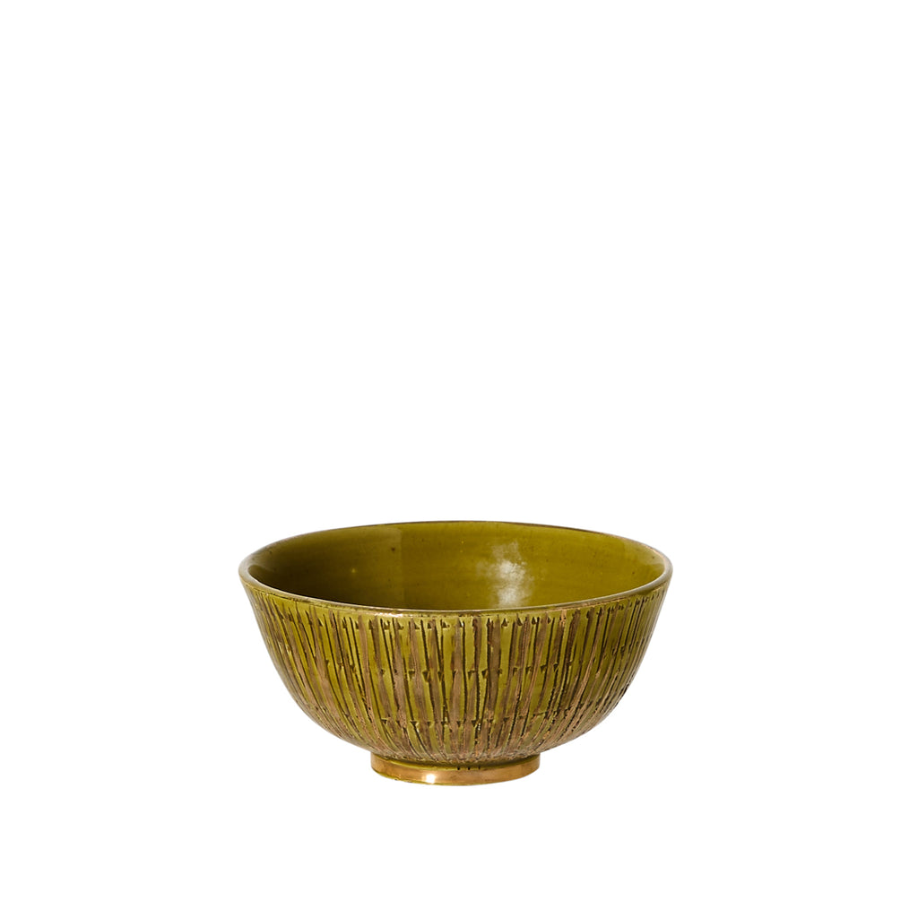 Aldo Londi Bitossi Acid Green and Gold Seta Bowl