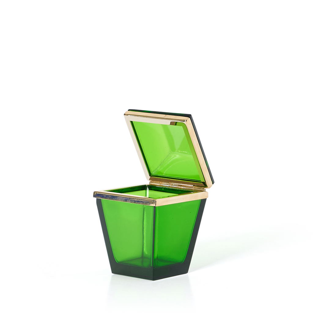 Italian Murano Green Gem Shapped Box with Brass Detailing