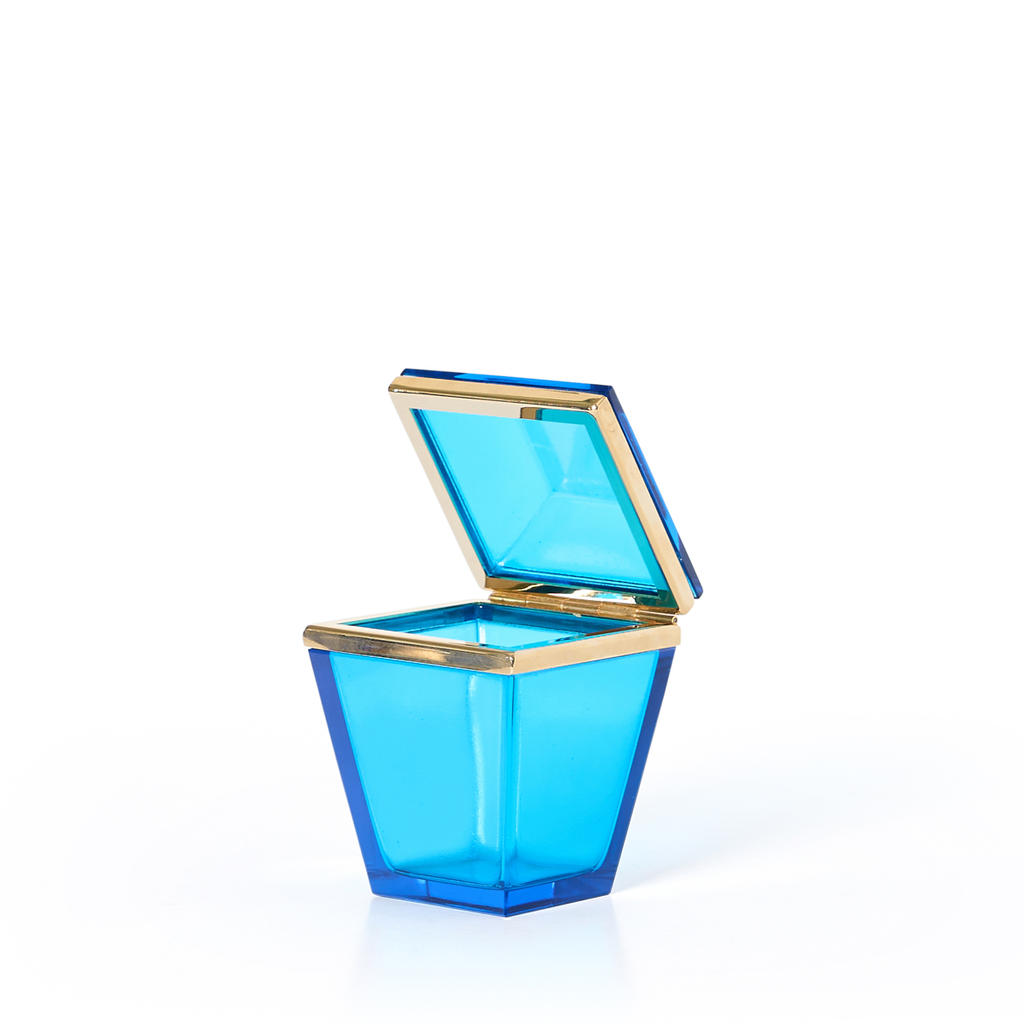 Italian Murano Green Gem Shapped Box with Brass Detailing