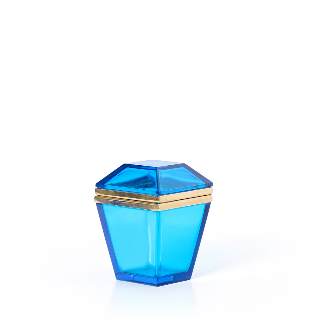 Italian Murano Green Gem Shapped Box with Brass Detailing