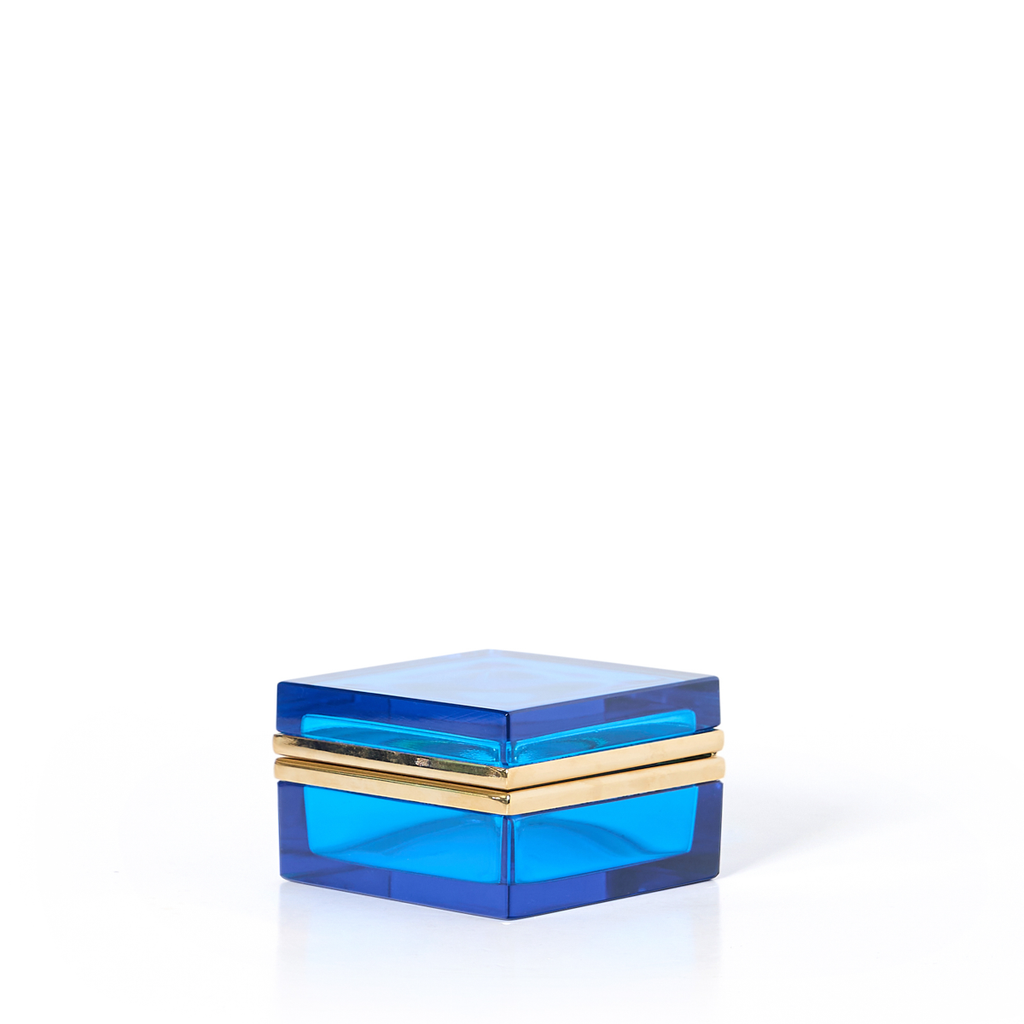 Italian Murano Green Square Box with Brass Detailing