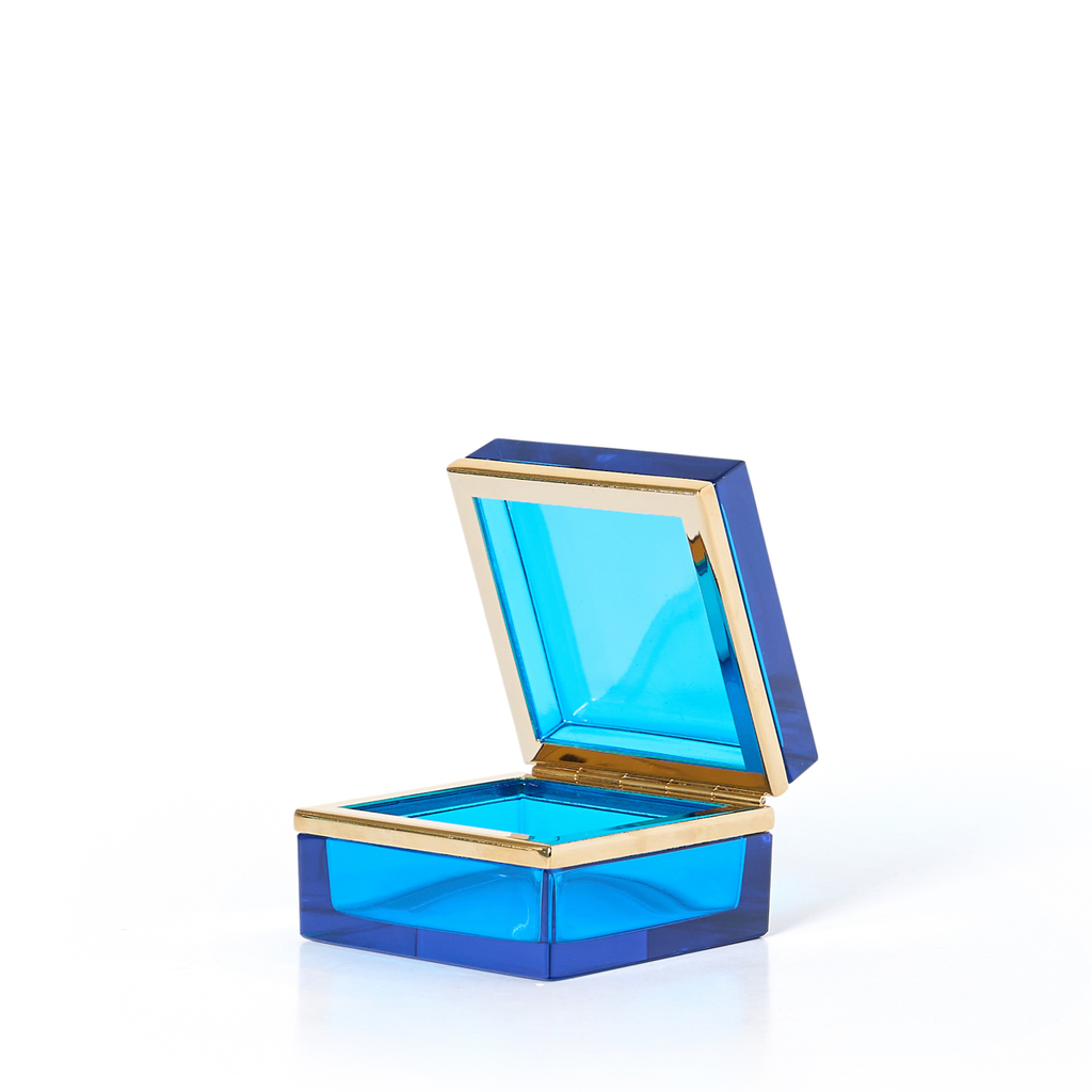Italian Murano Green Square Box with Brass Detailing