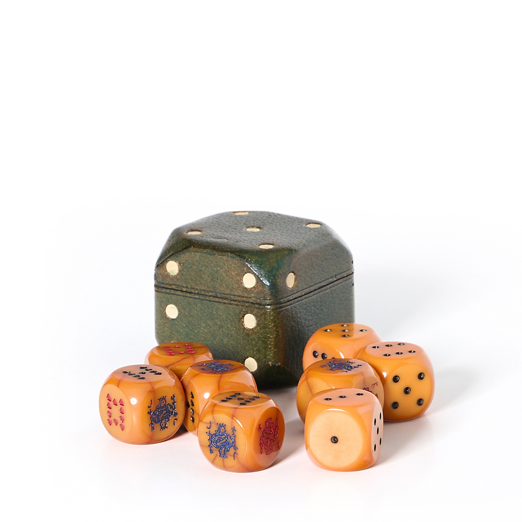 Vintage Poker Dice & Leather Box