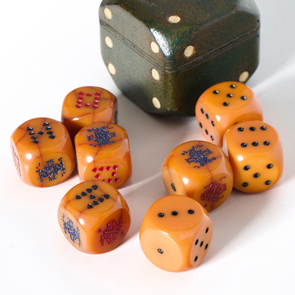 Vintage Poker Dice & Leather Box