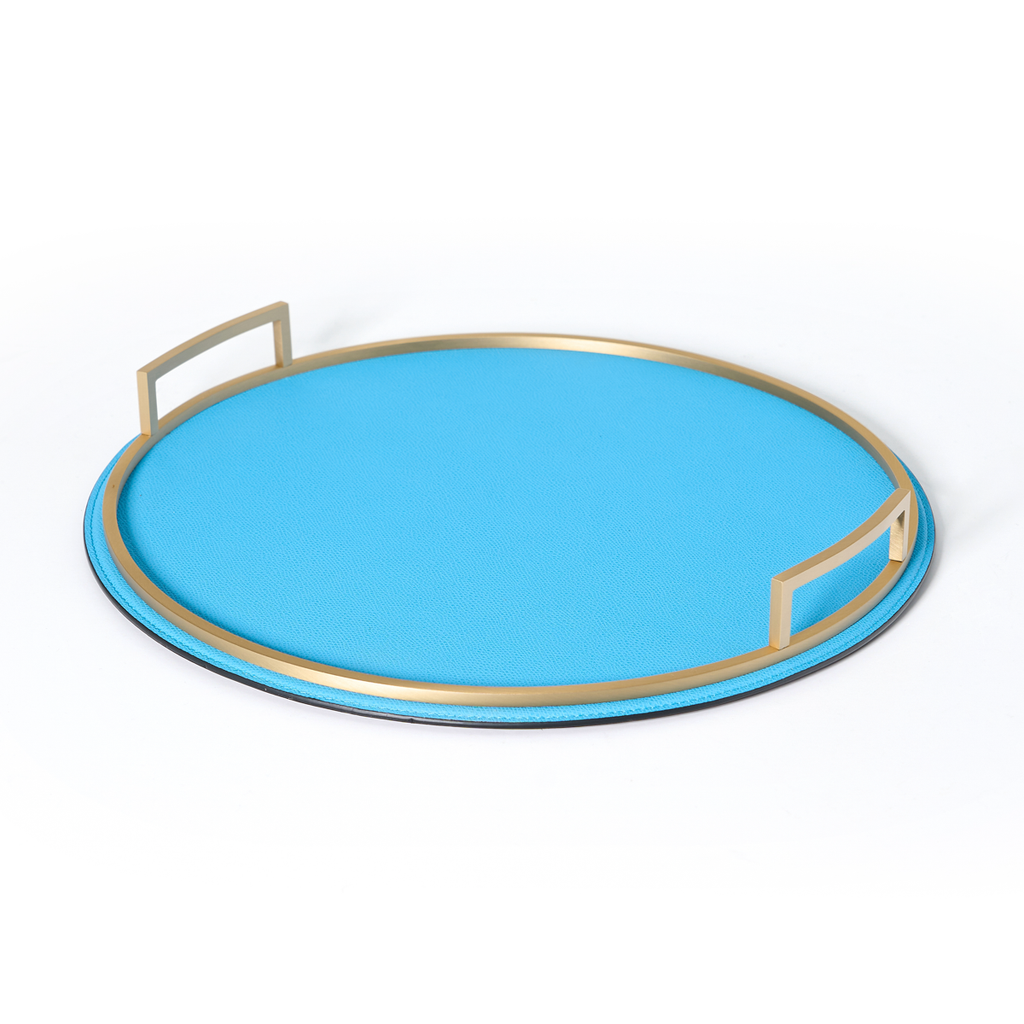 Round Handled Leather Tray by Giobagnara