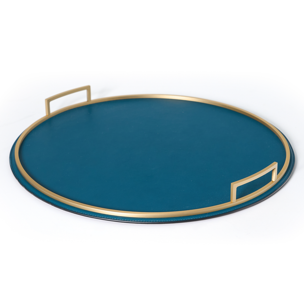 Round Handled Leather Tray by Giobagnara