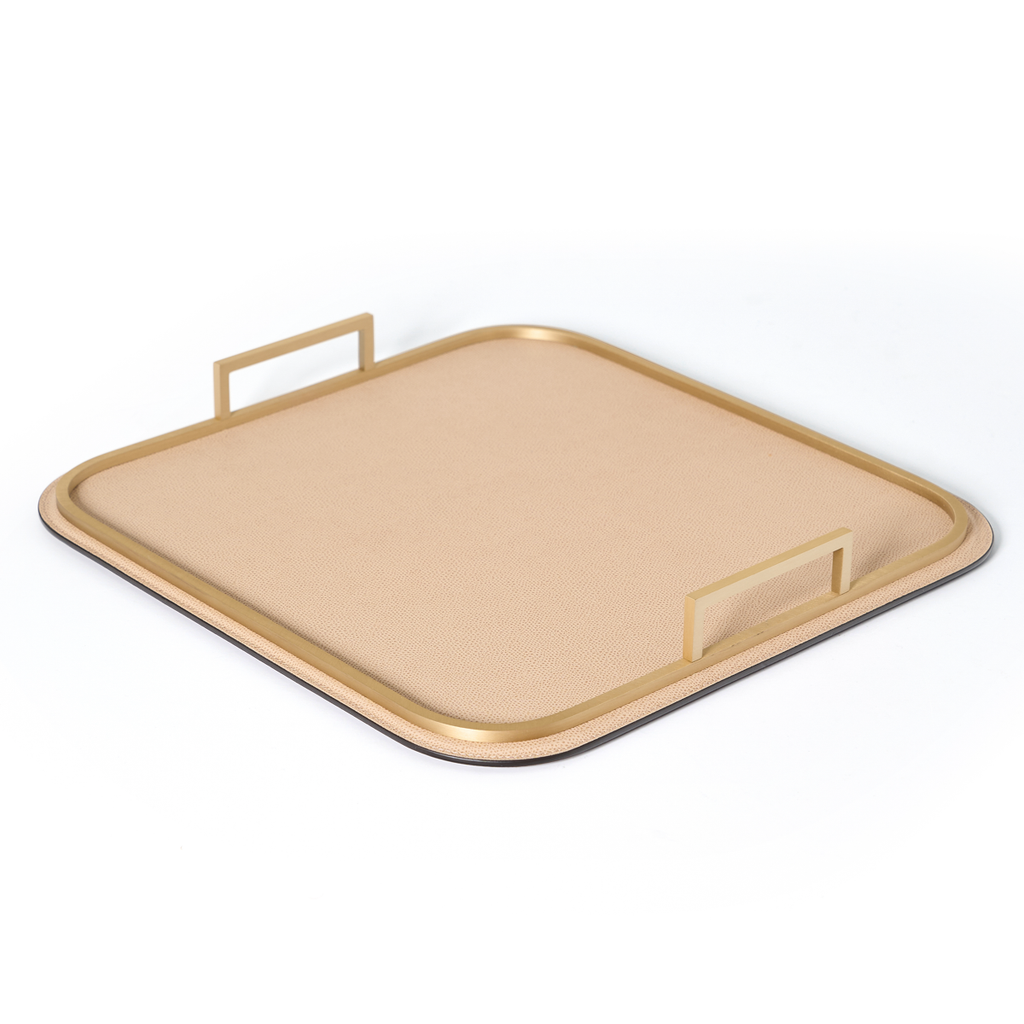 Square Bellini Leather Tray by Giobagnara