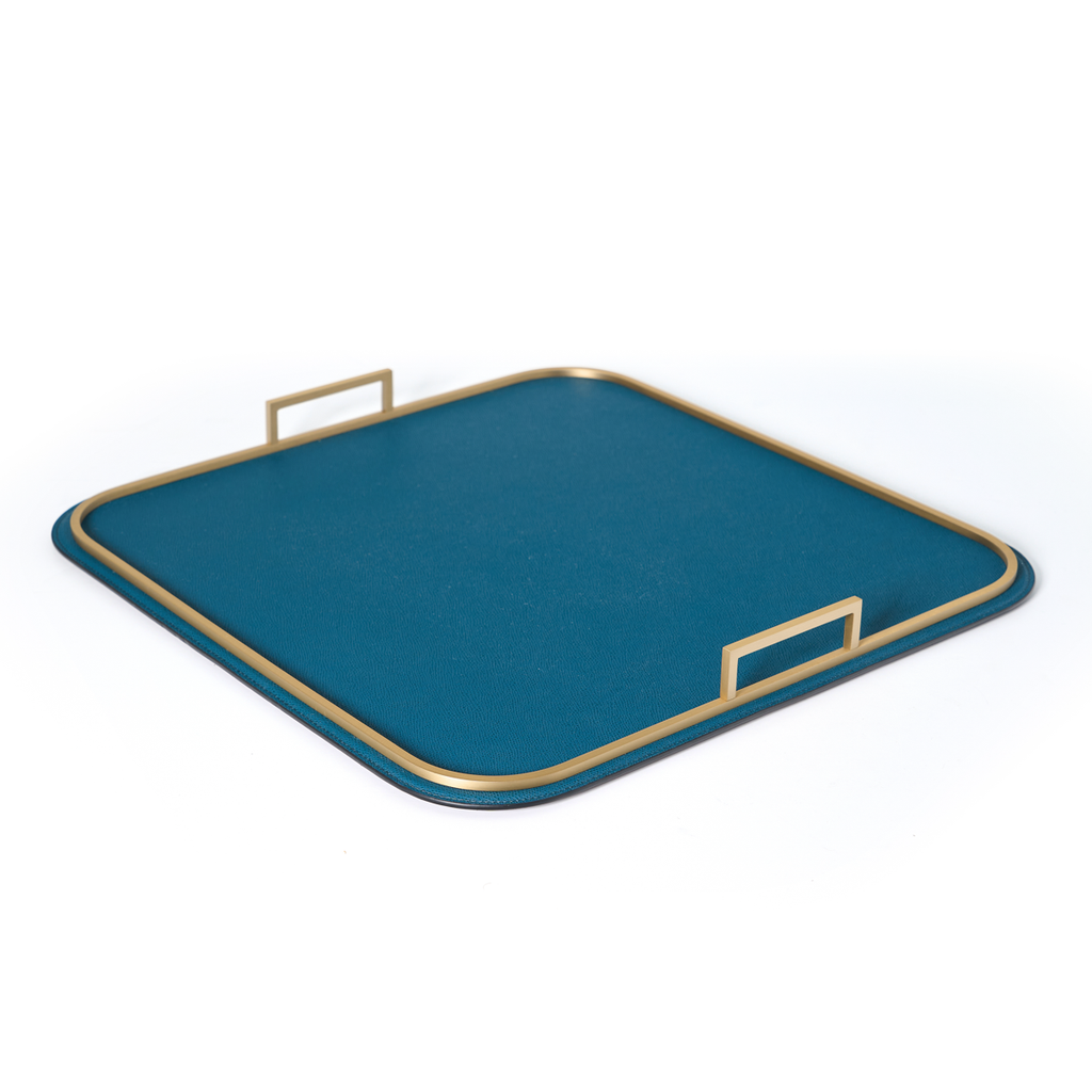 Square Bellini Leather Tray by Giobagnara