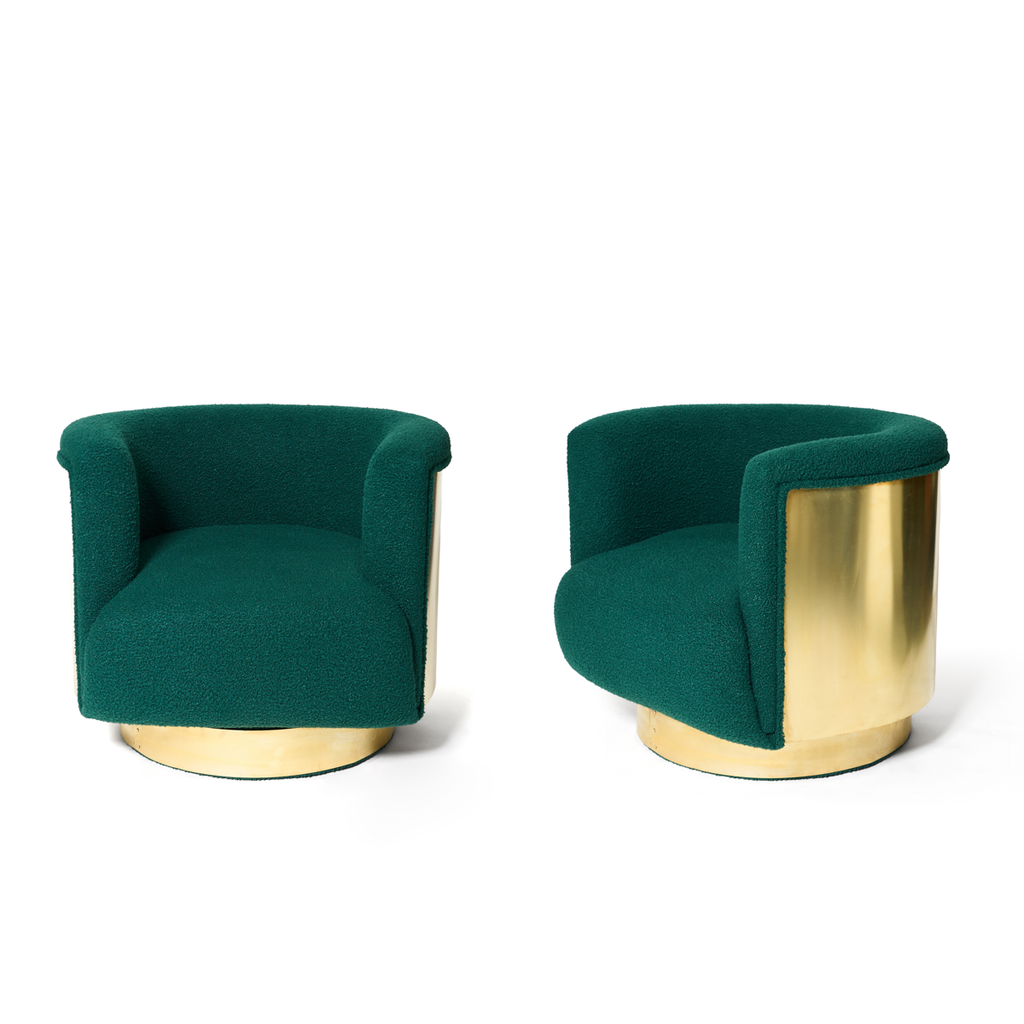 Italian Mid-Century Brass Swivel Lounge Chairs