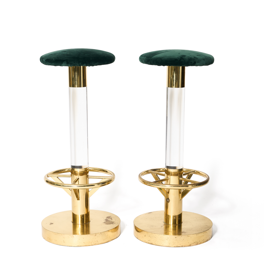 Brass and Lucite Bar Stools, 1970s - Pair