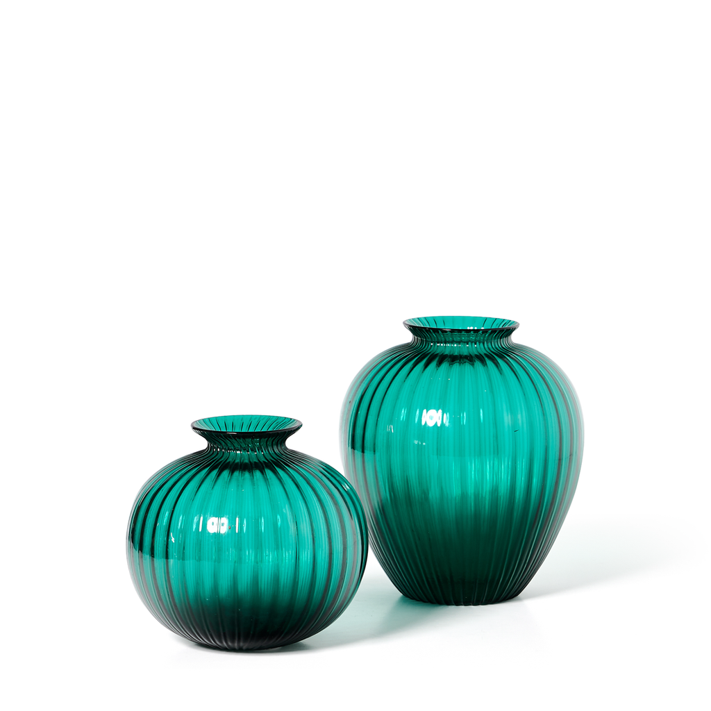 Venini Teal Green Vases 1980s, Signed