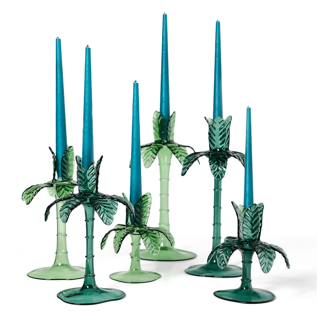 Set of Las Palmas Glass Palm Candlesticks - by Vito Nesta