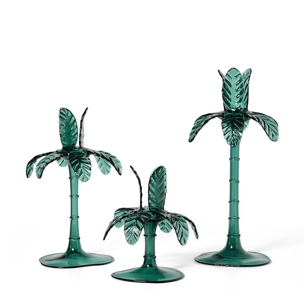 Set of Las Palmas Glass Palm Candlesticks - by Vito Nesta