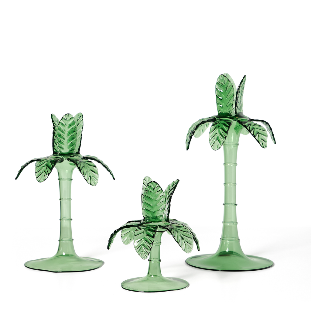 Set of Las Palmas Glass Palm Candlesticks - by Vito Nesta