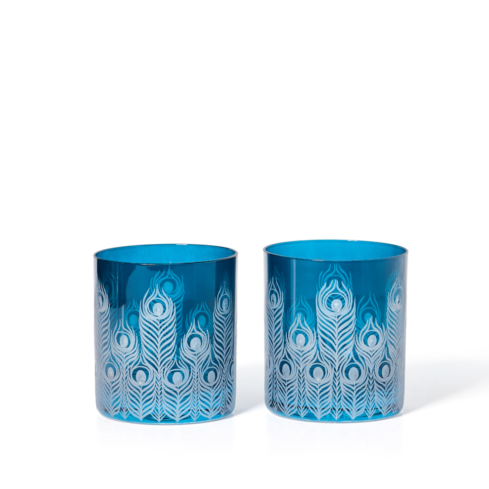 Double Old Fashioned Glasses in Peacock - Plumage, Set of 2 by Artel
