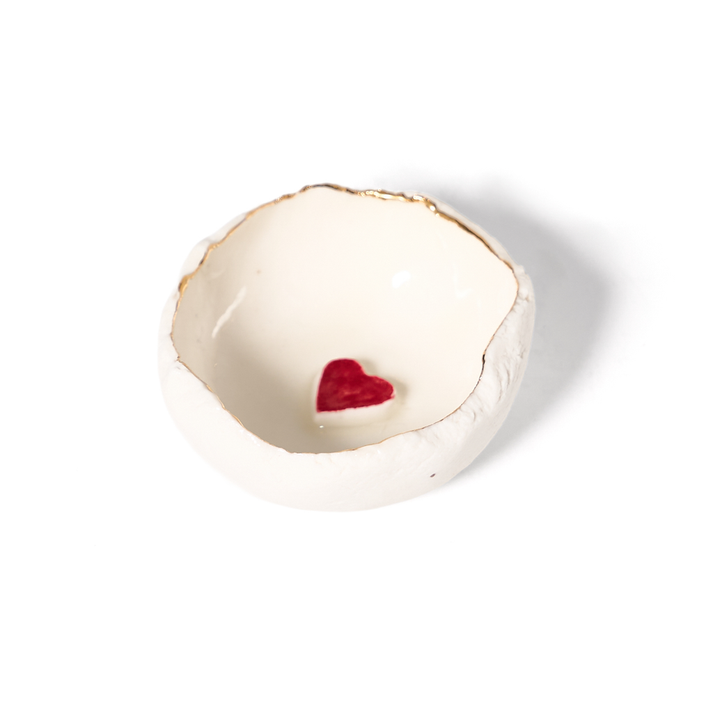 HB Pottery Jagged Hearts and Lip Dishes with Gold Luster