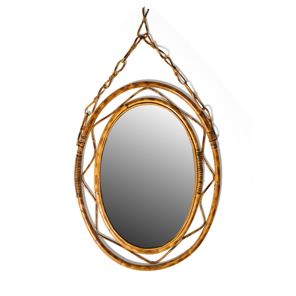 1950s Italian Bamboo and Rattan Mirrror