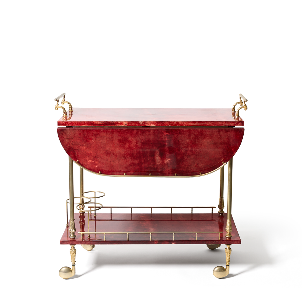 Double Aldo Tura Bar Cart in Red