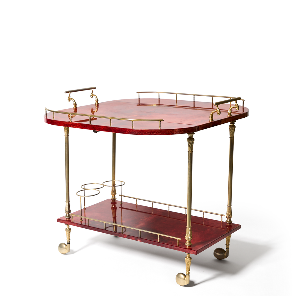 Double Aldo Tura Bar Cart in Red