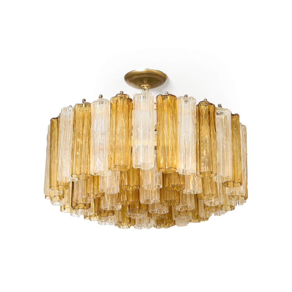 Amber and Clear Murano Tronchi Flush Mount Chandelier