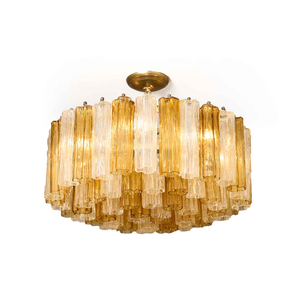 Amber and Clear Murano Tronchi Flush Mount Chandelier