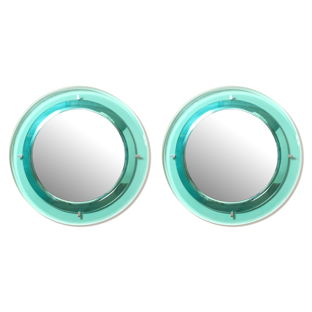Fontana Arte Mirror with Soft Blue Glass and Chrome Accents