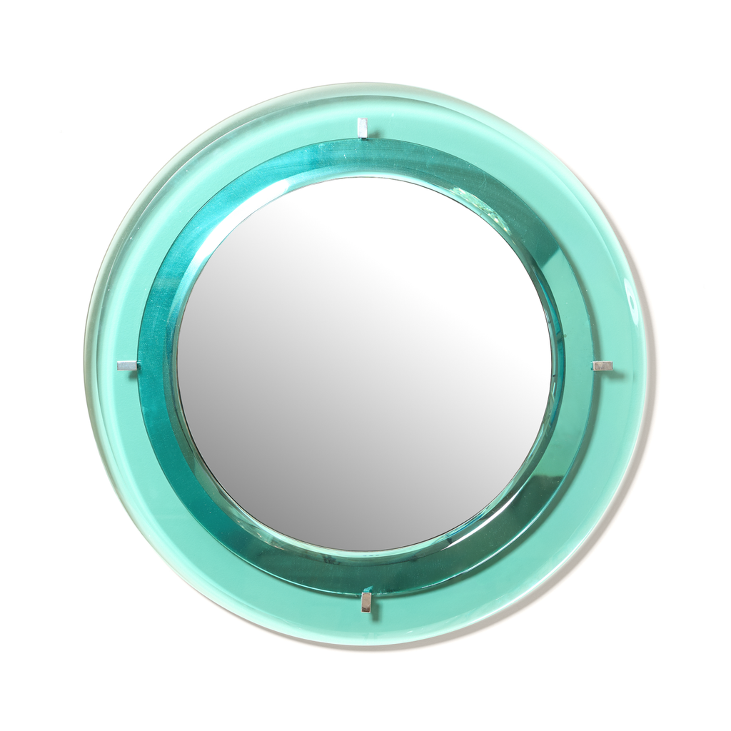 Fontana Arte Mirror with Soft Blue Glass and Chrome Accents